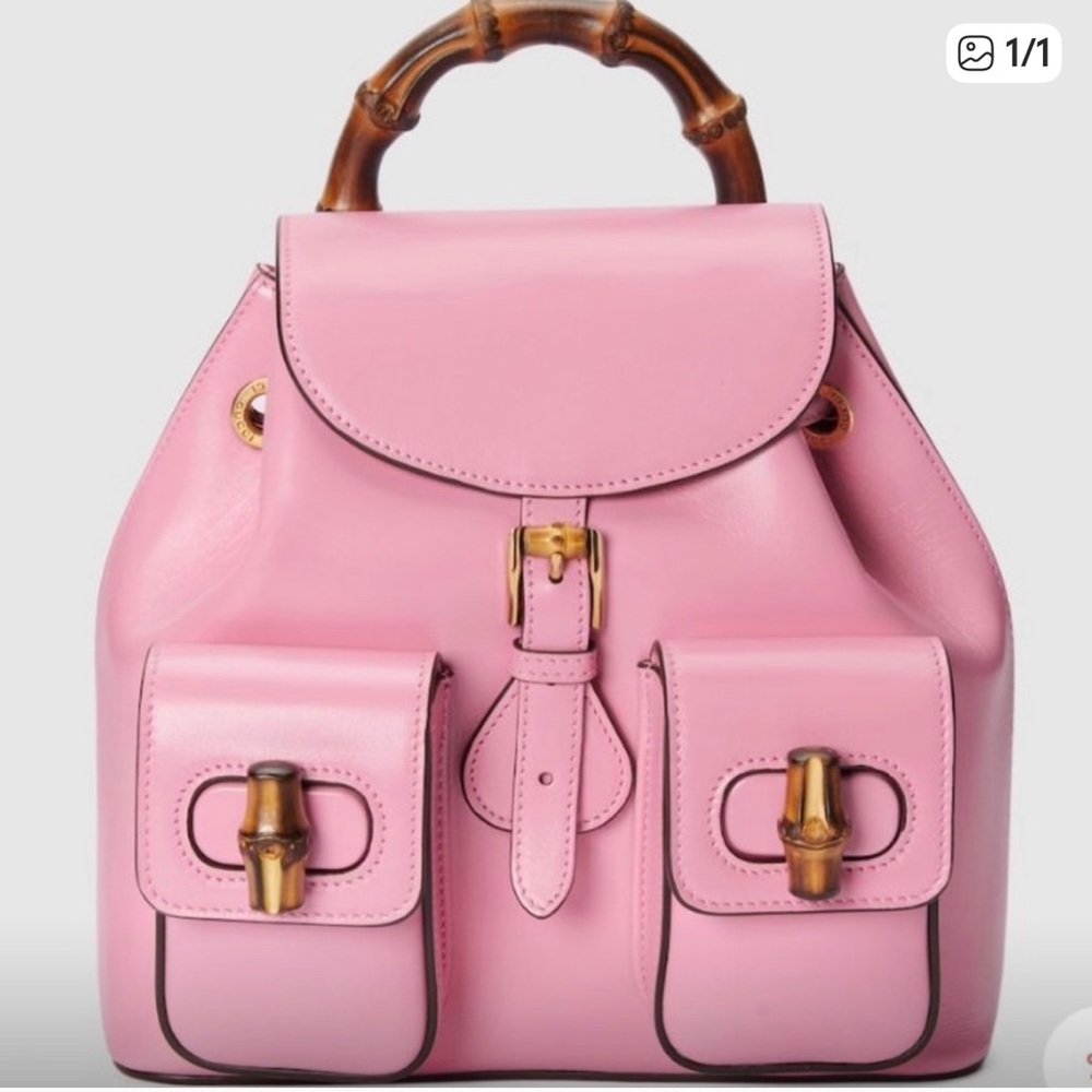 Gucci Pink Bamboo Handle Backpack